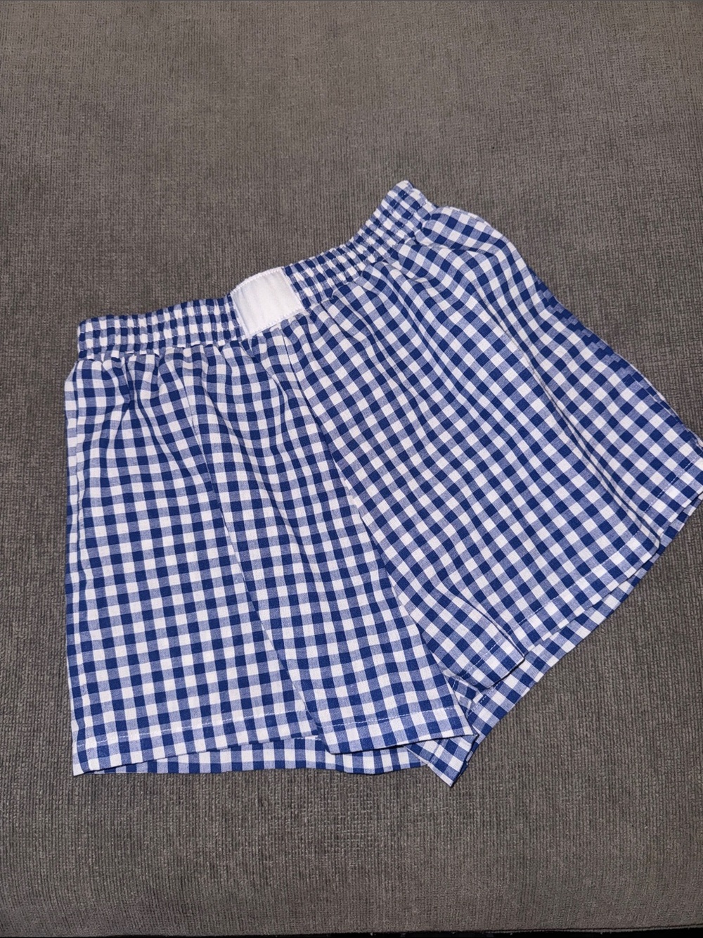 Women’s Blue and White Gingham Elastic-Waist Shorts